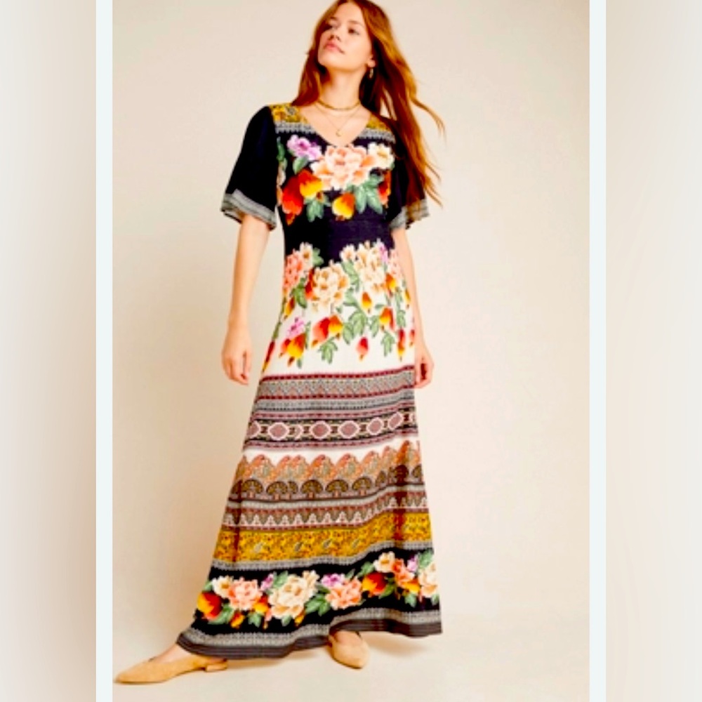Farm Rio for Anthropologie Esmeralda Floral Maxi Dress NWOT